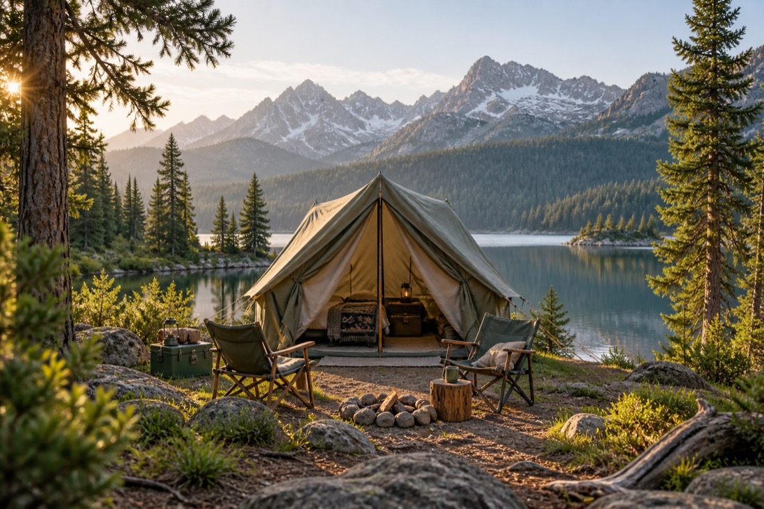A tent in a mountain landscape